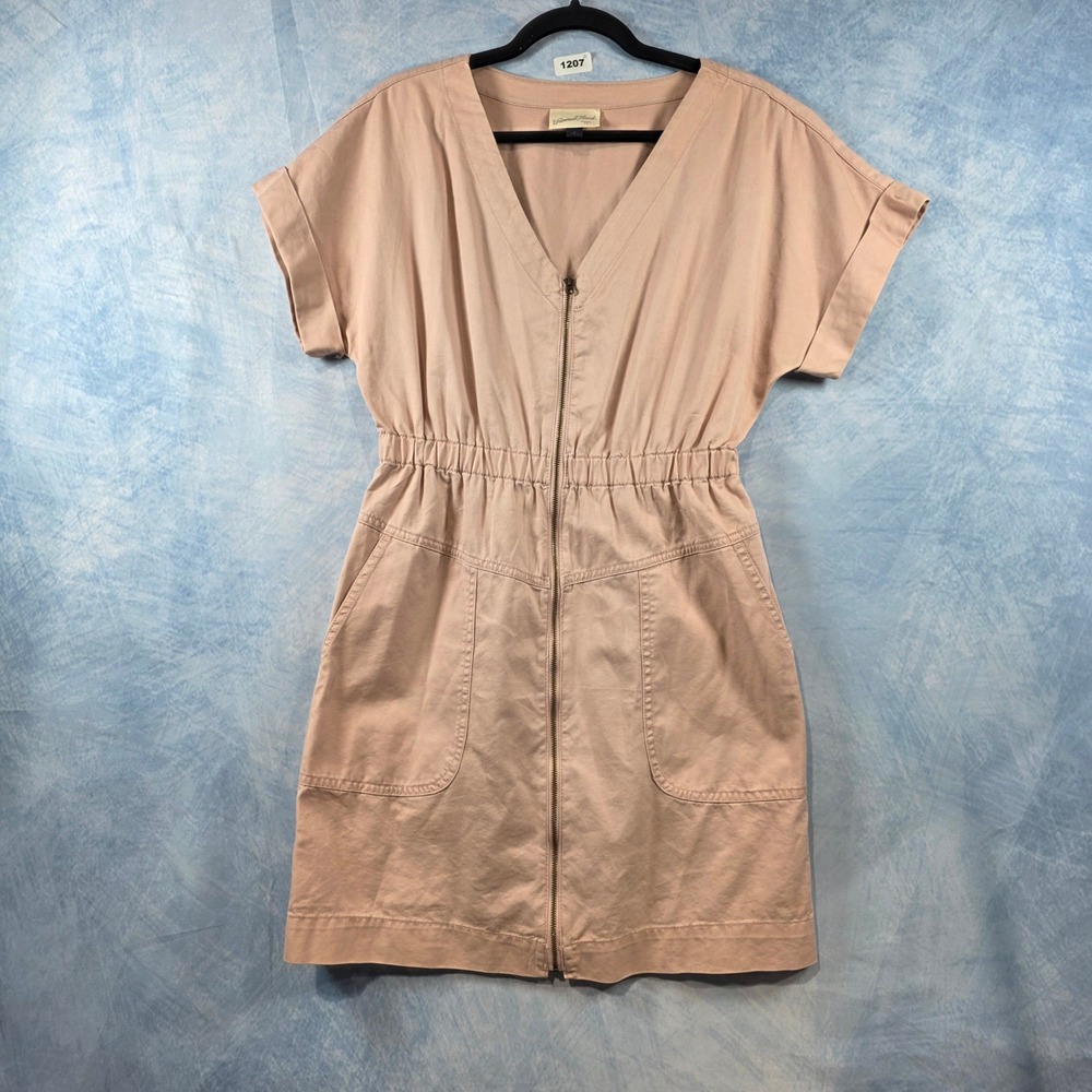 Universal Thread Womens Zip Front Utility Mini Dress Pink Sm Elastic Waist Cuffe
